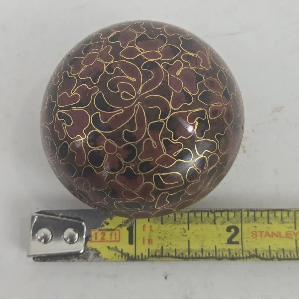 Vintage Asian Cloisonné Enamel Brass Round Lidded Trinket Box Blue Interior 2